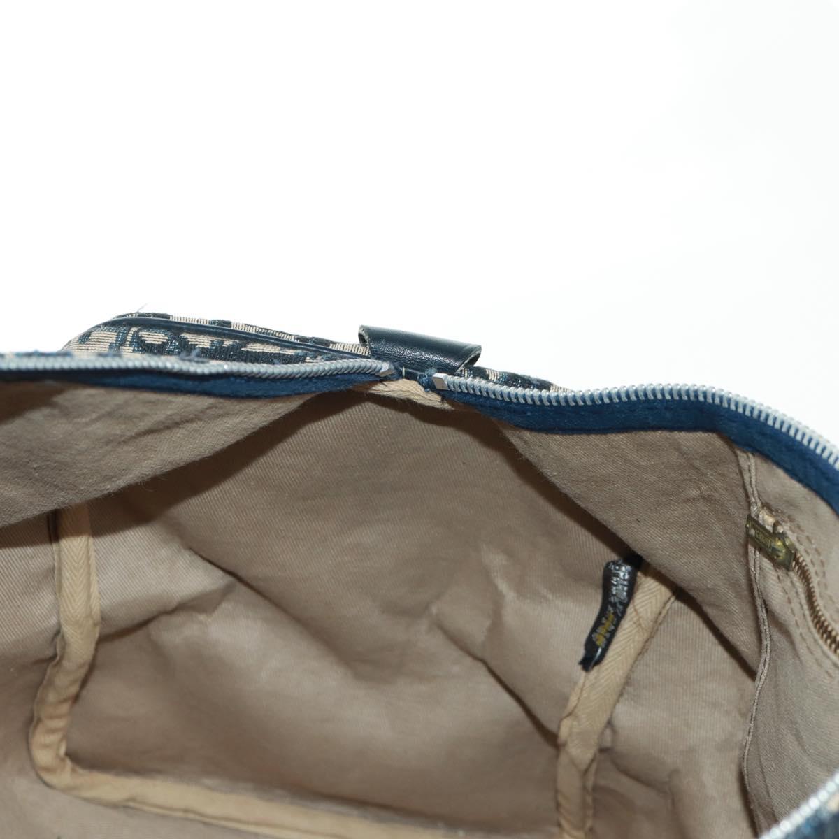 Christian Dior Trotter Canvas Mini Boston Bag Navy Silver Auth am10233