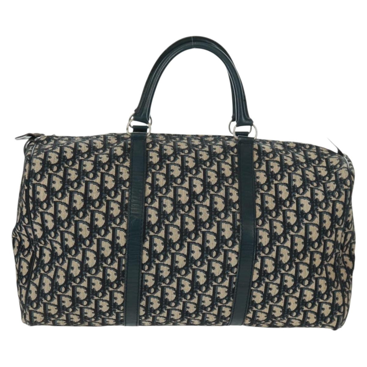 Christian Dior Trotter Canvas Mini Boston Bag Navy Silver Auth am10233