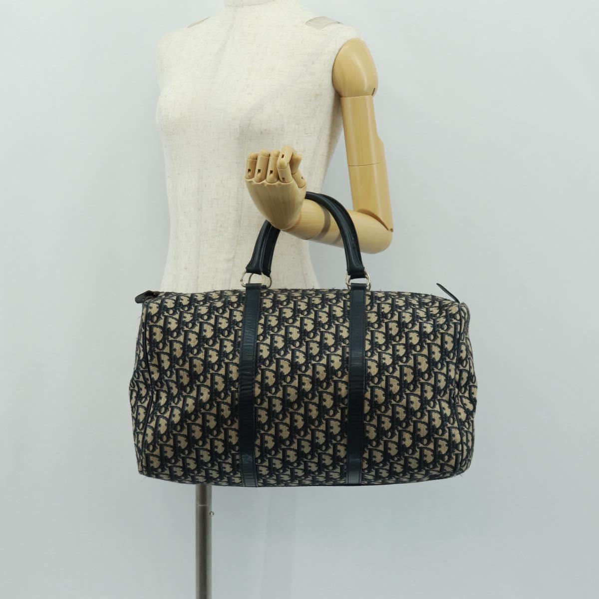 Christian Dior Trotter Canvas Mini Boston Bag Navy Silver Auth am10233