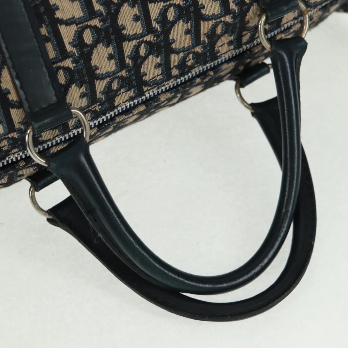 Christian Dior Trotter Canvas Mini Boston Bag Navy Silver Auth am10233