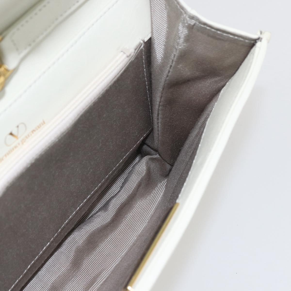 VALENTINO V stitch Shoulder Bag Leather White Gold Auth am10239