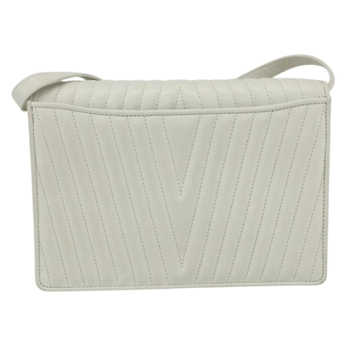 VALENTINO V stitch Shoulder Bag Leather White Gold Auth am10239