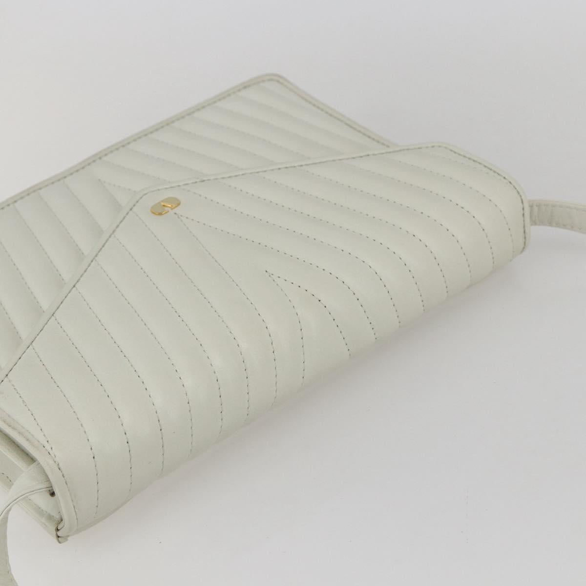 VALENTINO V stitch Shoulder Bag Leather White Gold Auth am10239