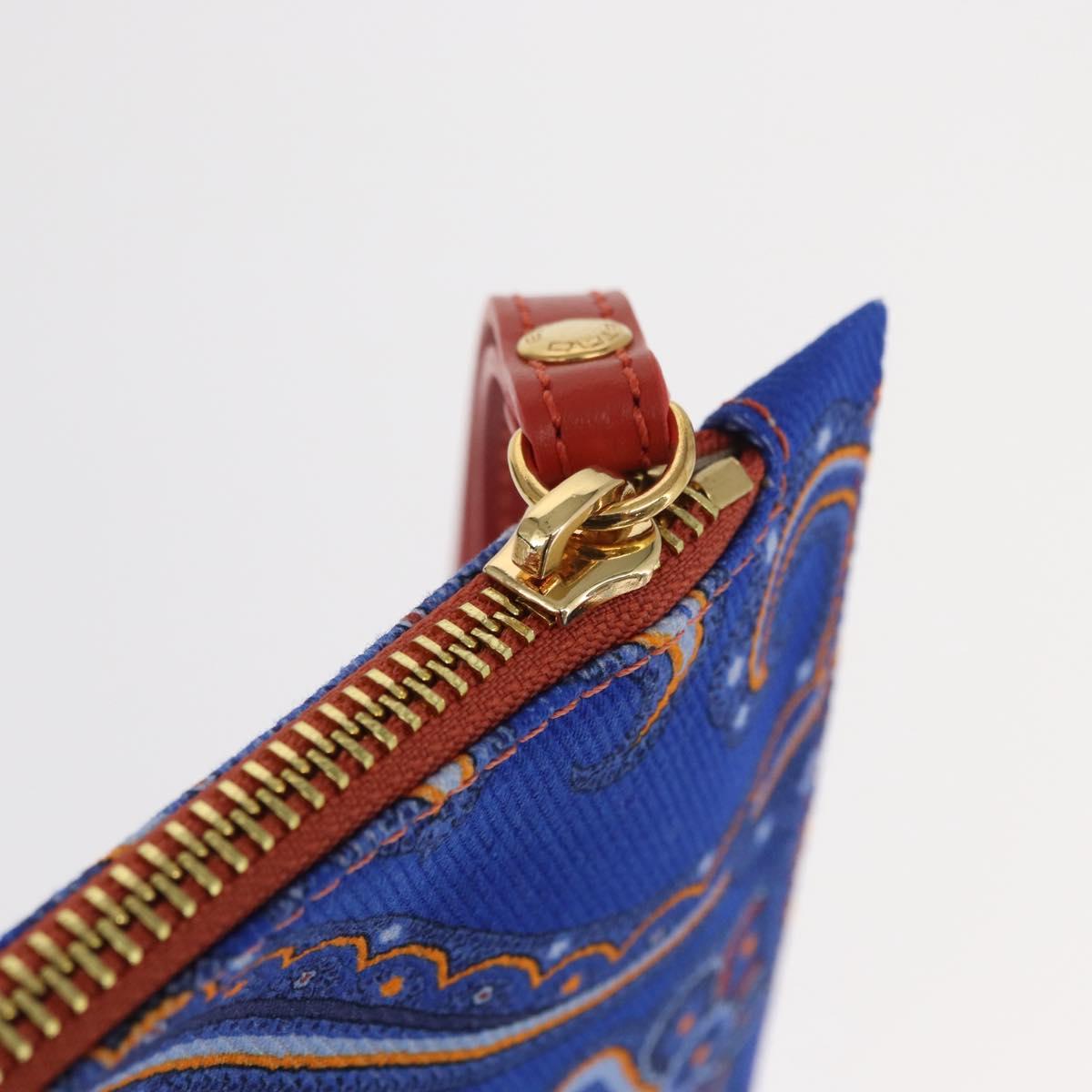 ETRO Paisley Clutch Bag Canvas Leather Blue Gold Auth am10247V