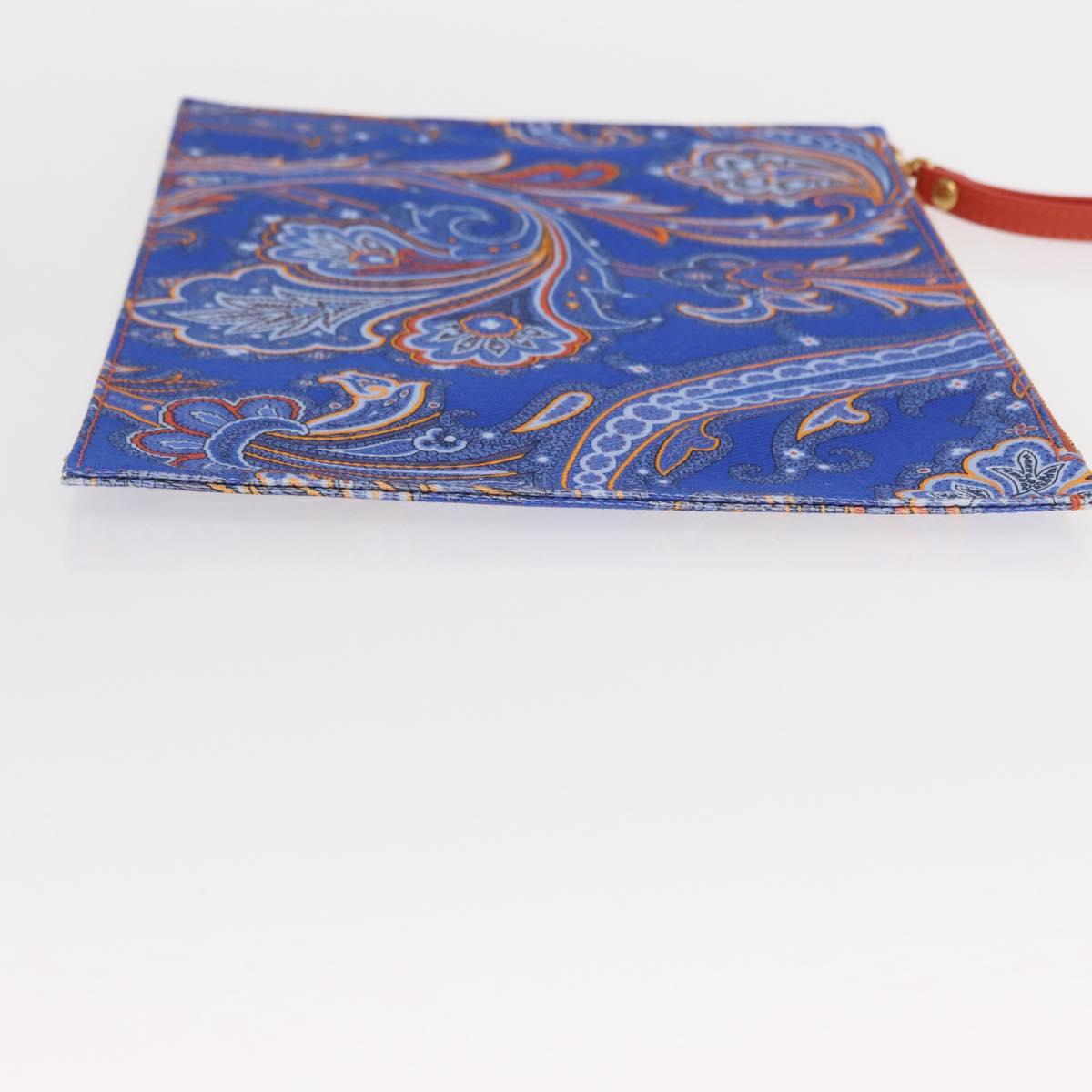 ETRO Paisley Clutch Bag Canvas Leather Blue Gold Auth am10247V