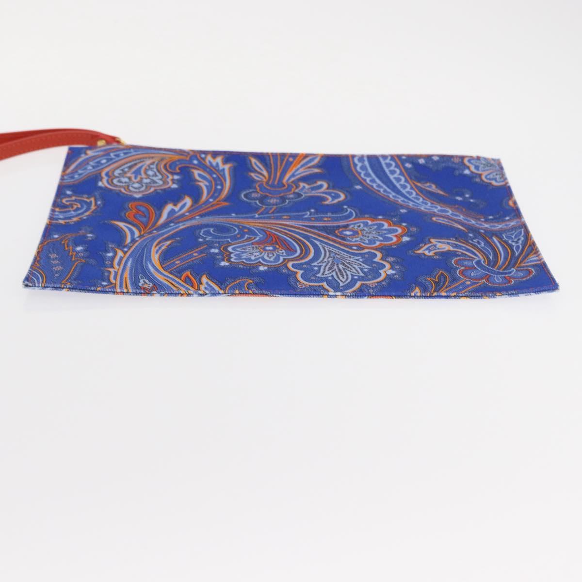 ETRO Paisley Clutch Bag Canvas Leather Blue Gold Auth am10247V