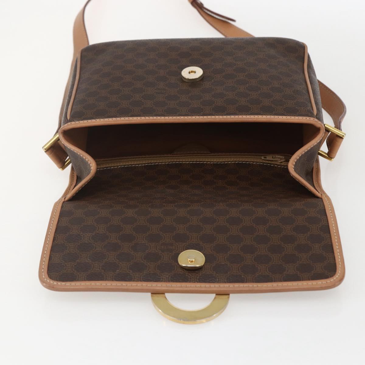 CELINE Macadam Canvas Circle Shoulder Bag PVC Leather Brown Gold Auth am10257V