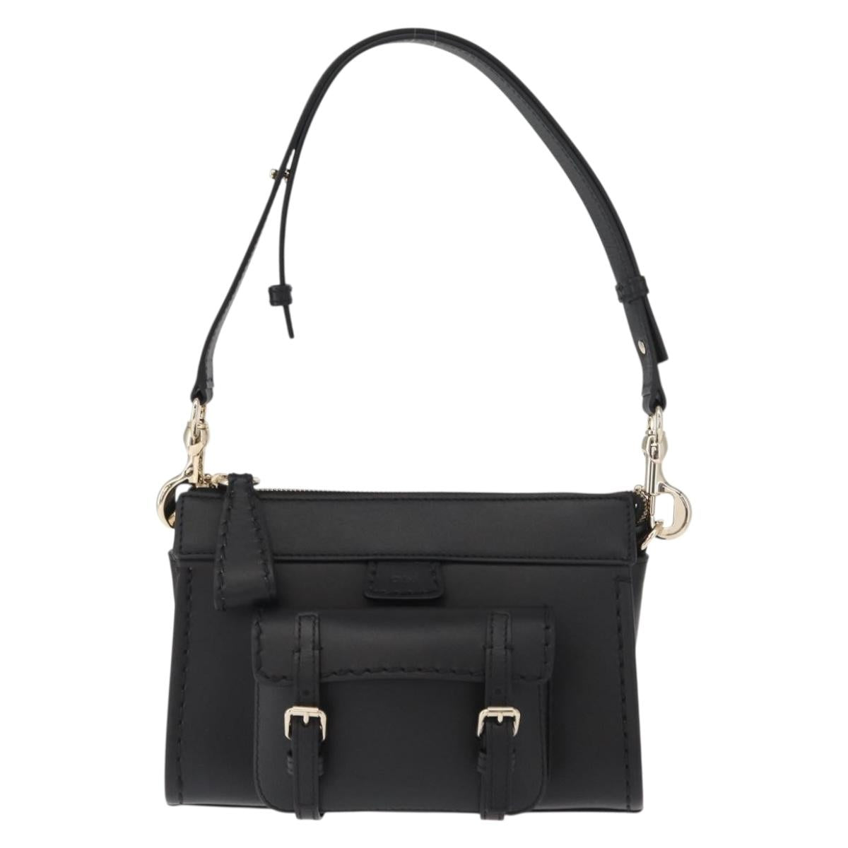 Chloe Edith Shoulder Bag Leather Black Gold Auth am10259V