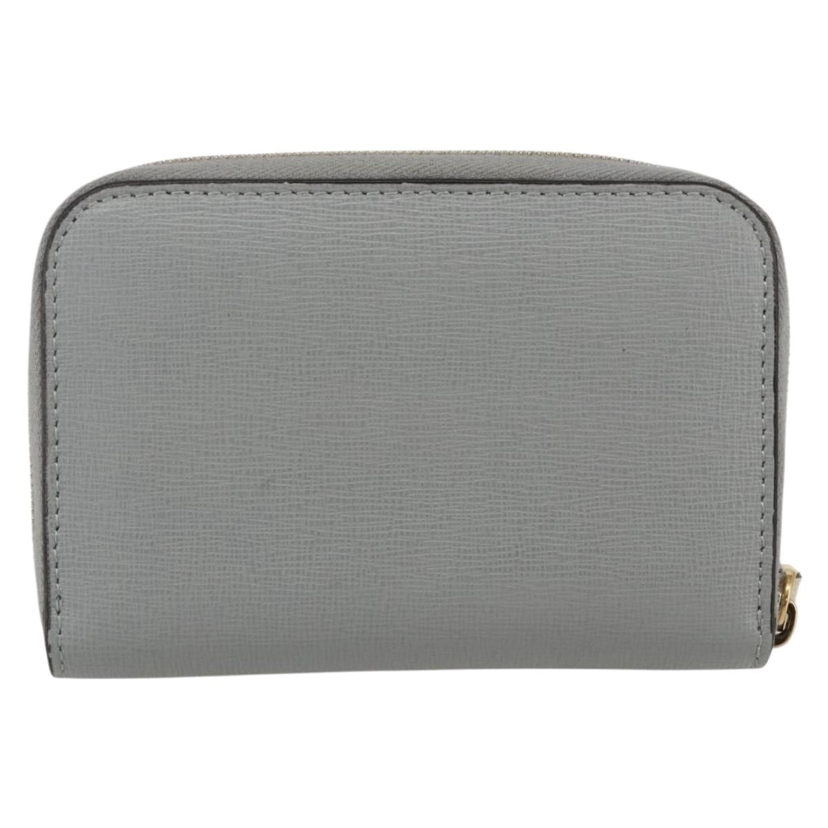 FENDI Coin Purse Leather Gray Gold Auth am10262V