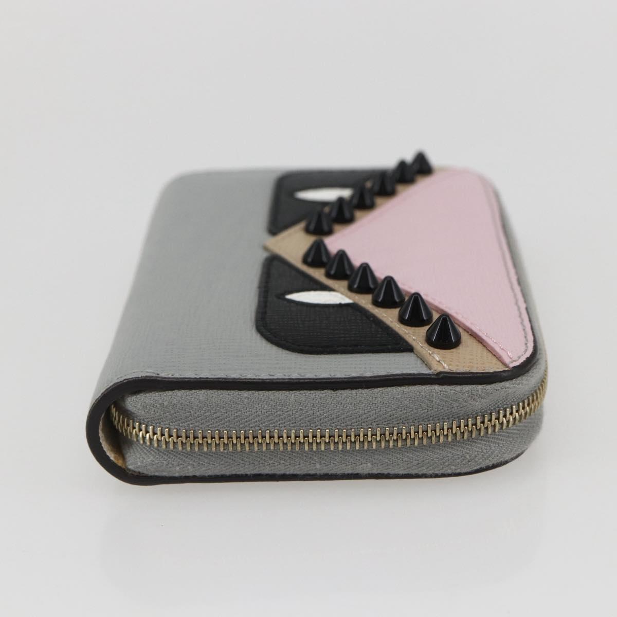 FENDI Coin Purse Leather Gray Gold Auth am10262V