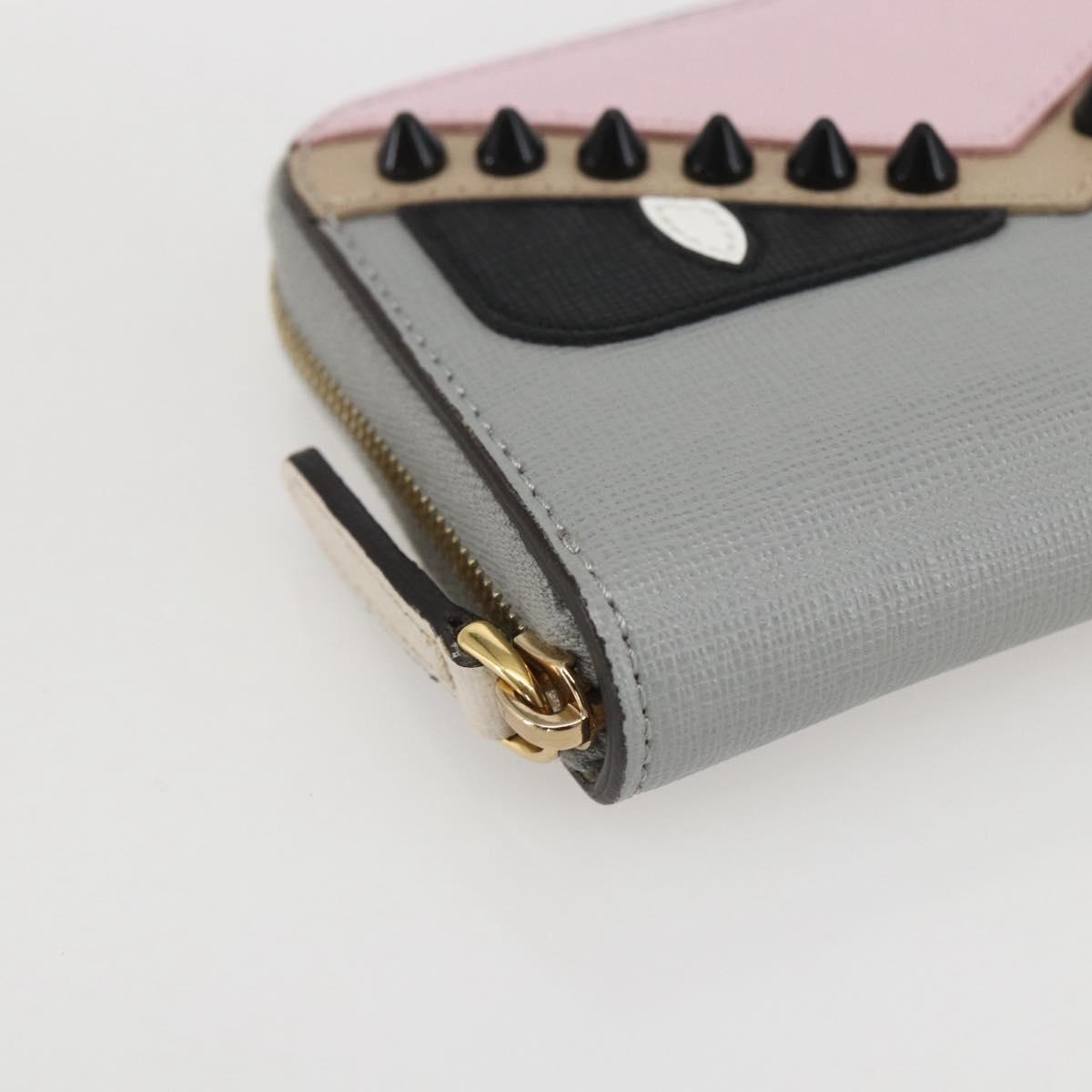 FENDI Coin Purse Leather Gray Gold Auth am10262V