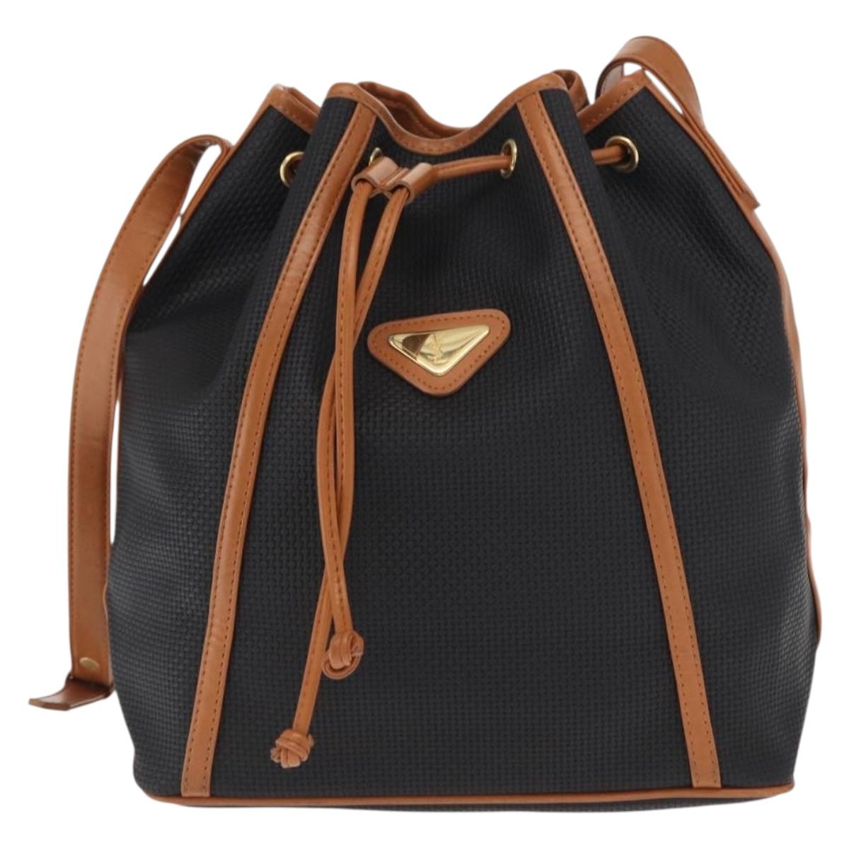 SAINT LAURENT Shoulder Bag Coated Canvas Black Brown gold Auth am10268