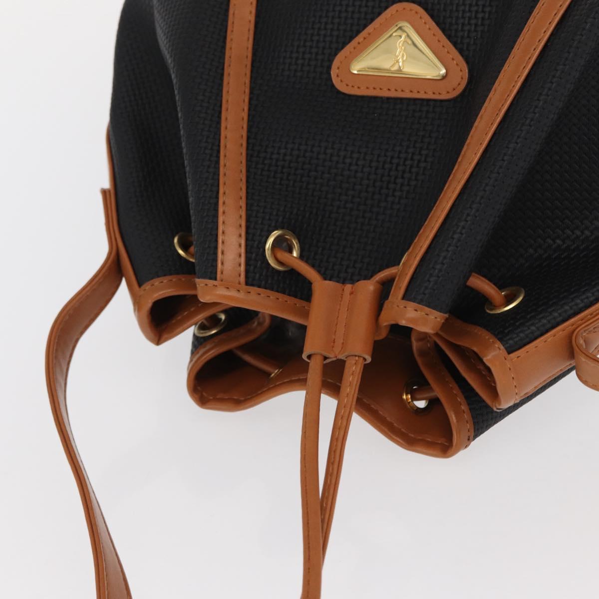 SAINT LAURENT Shoulder Bag Coated Canvas Black Brown gold Auth am10268