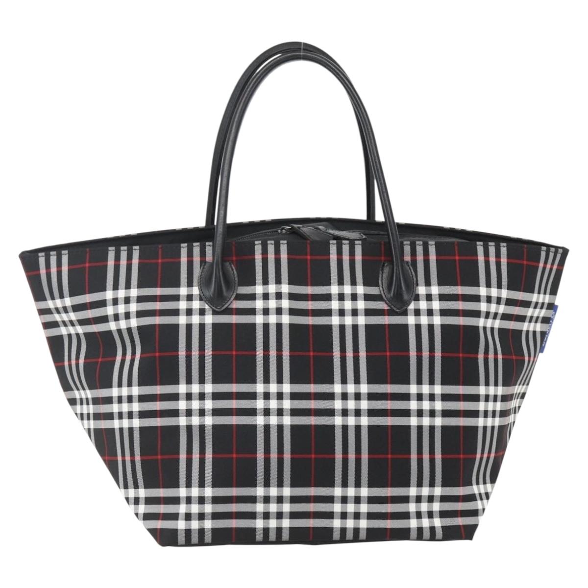 Burberrys Nova Check Tote Bag Nylon Black Silver Auth am10273V