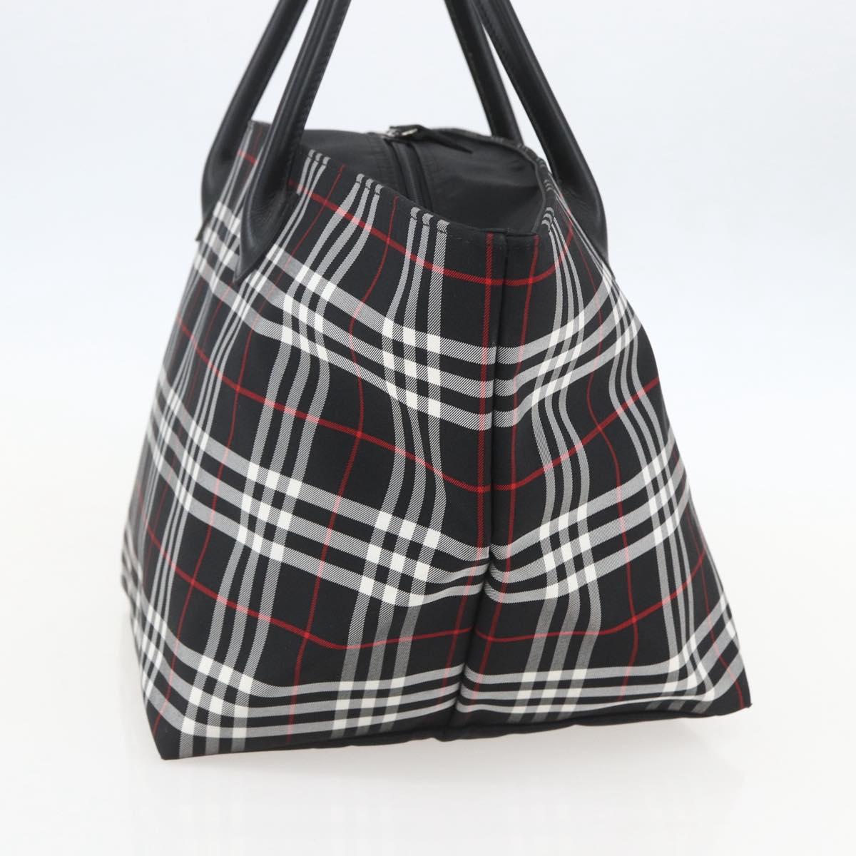 Burberrys Nova Check Tote Bag Nylon Black Silver Auth am10273V