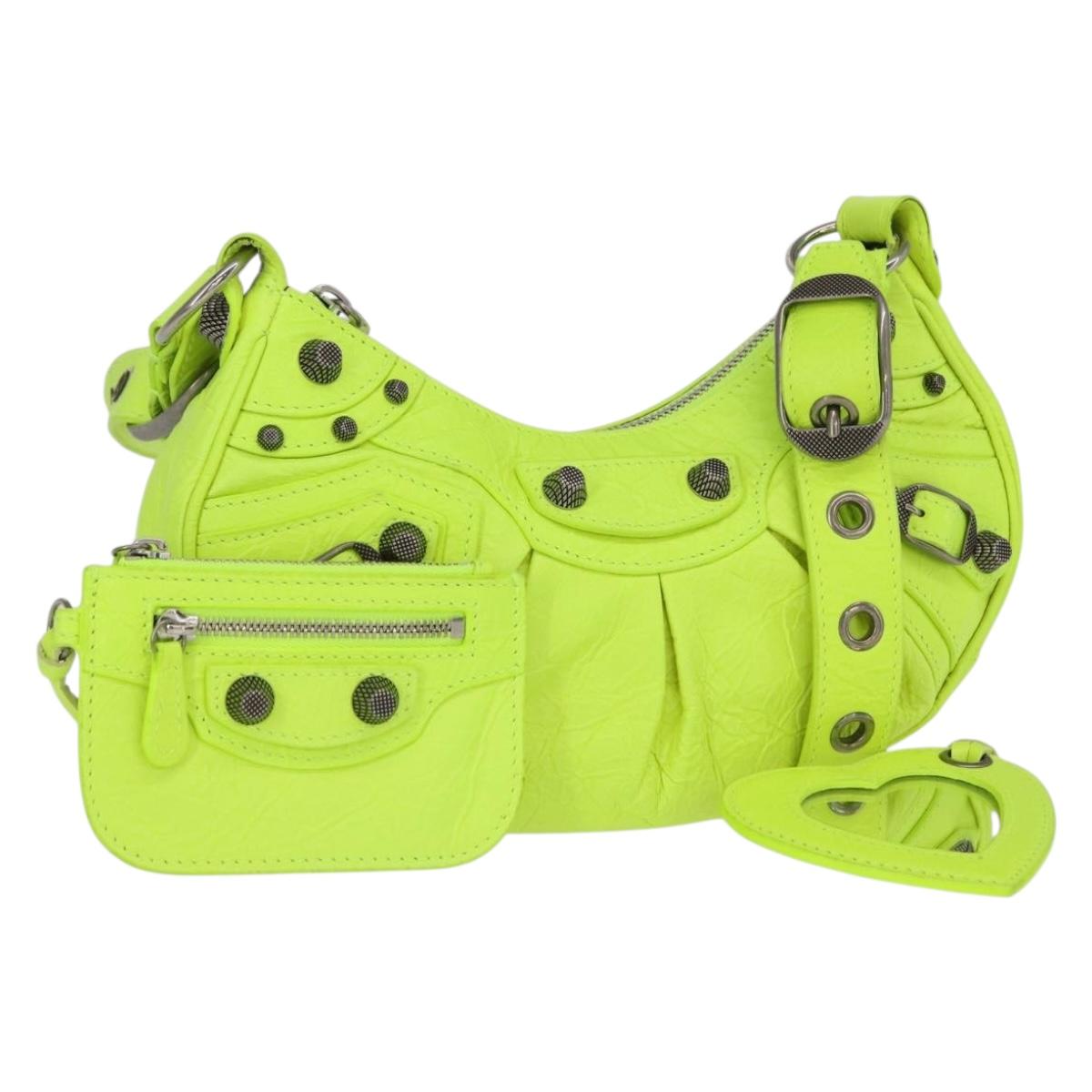 BALENCIAGA LucaGol XS Hand Bag Leather Neon yellow 671309 Auth am10278SAM