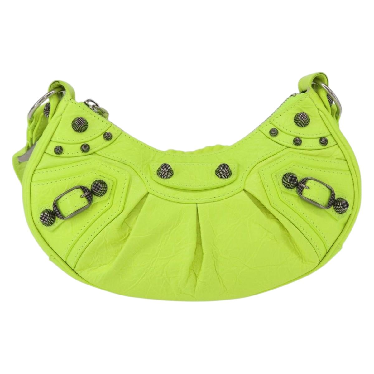 BALENCIAGA LucaGol XS Hand Bag Leather Neon yellow 671309 Auth am10278SAM