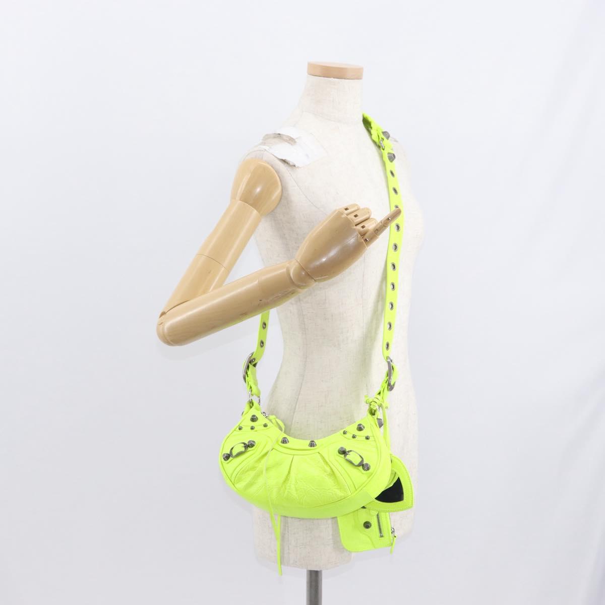 BALENCIAGA LucaGol XS Hand Bag Leather Neon yellow 671309 Auth am10278SAM