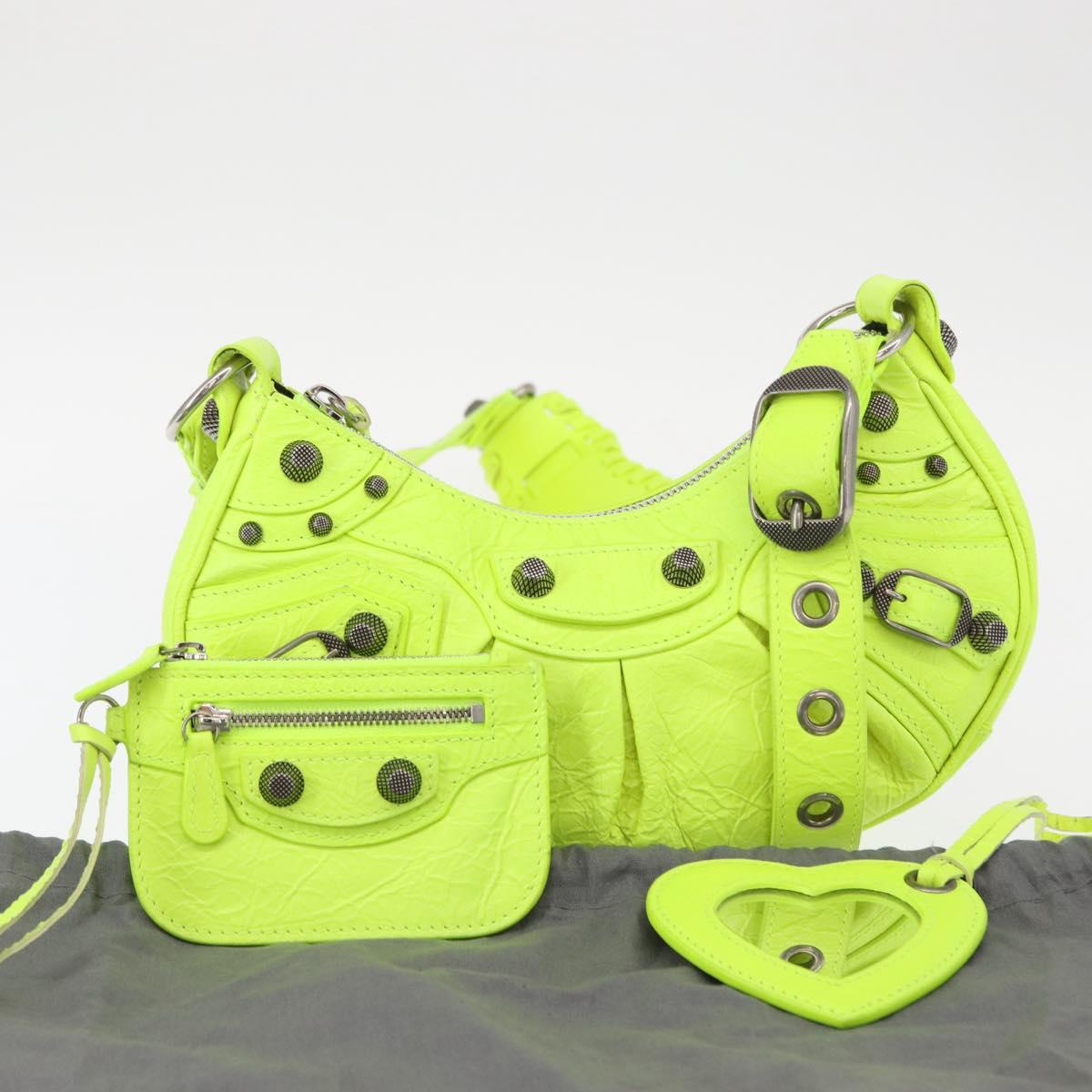 BALENCIAGA LucaGol XS Hand Bag Leather Neon yellow 671309 Auth am10278SAM
