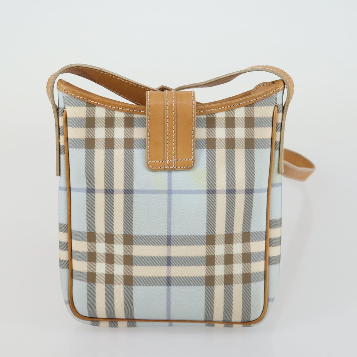 BURBERRY Nova Check Hand Bag Leather PVC 2 Set White Light Blue Auth am10287