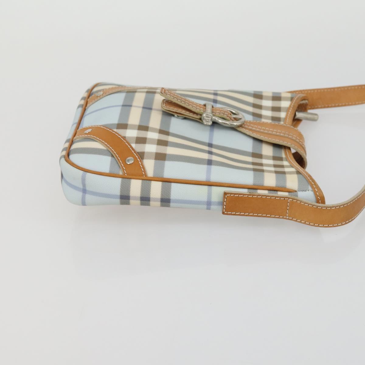 BURBERRY Nova Check Hand Bag Leather PVC 2 Set White Light Blue Auth am10287