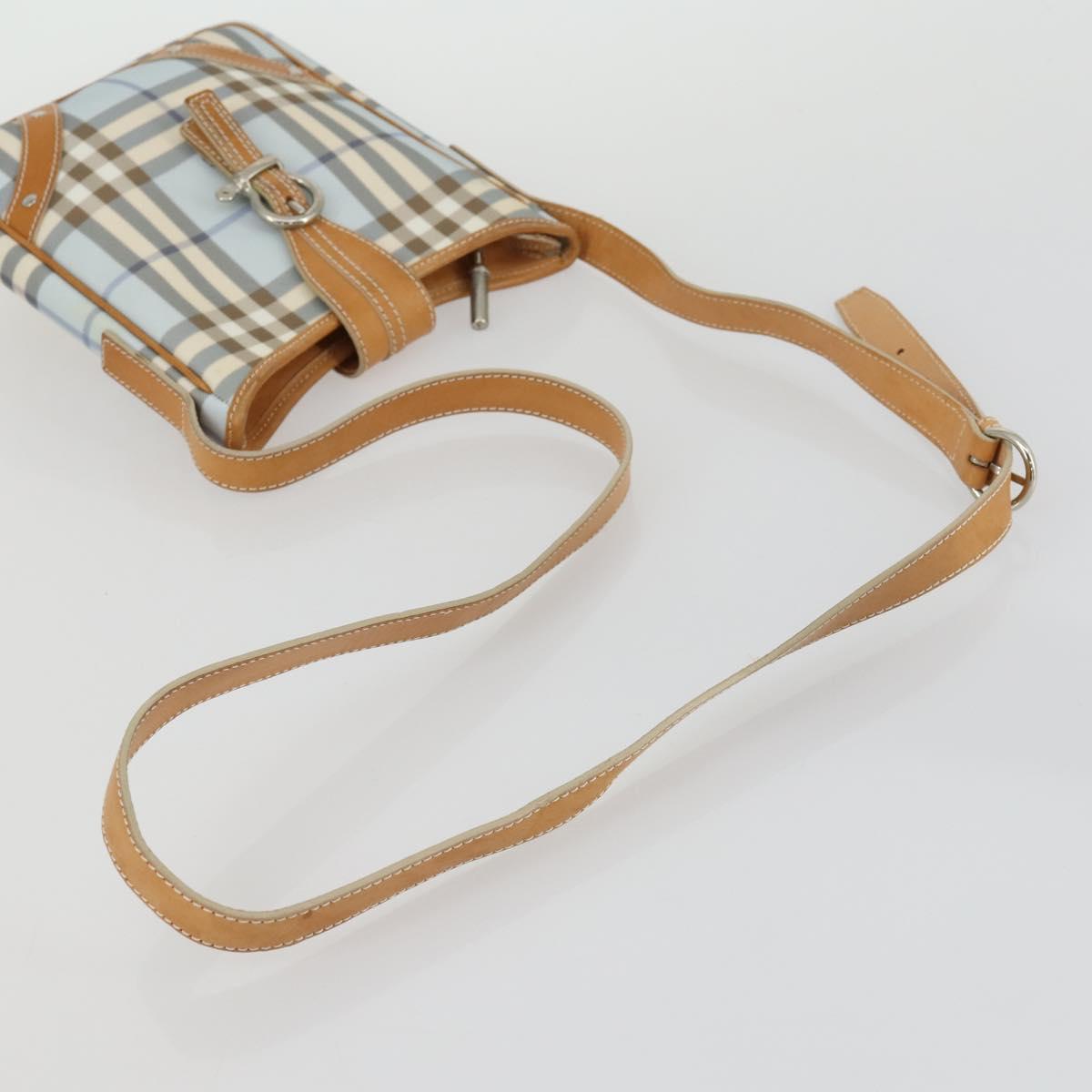 BURBERRY Nova Check Hand Bag Leather PVC 2 Set White Light Blue Auth am10287