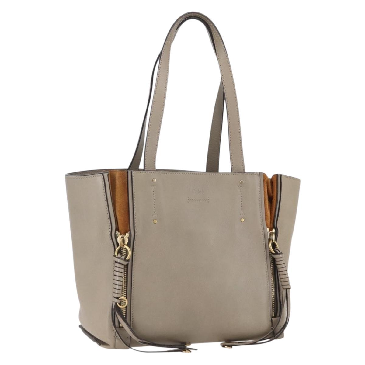 Chloe Milo Tote Bag Leather Beige Gold Auth am10289