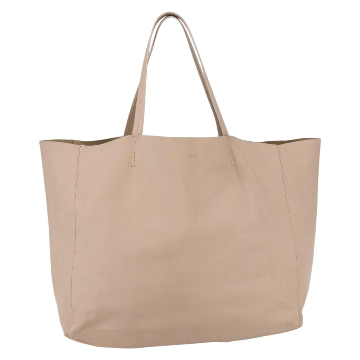 CELINE Horizontalkava Tote Bag Leather Beige Auth am10290