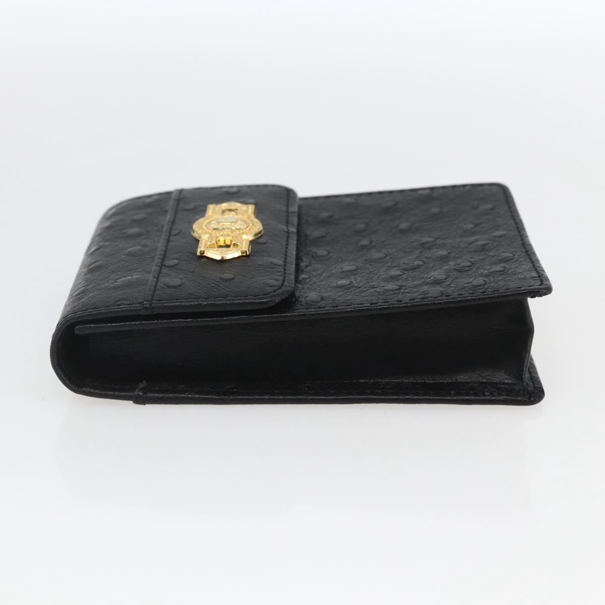 Gianni Versace sunbird Cigarette Case Leather Black Gold Auth am10291