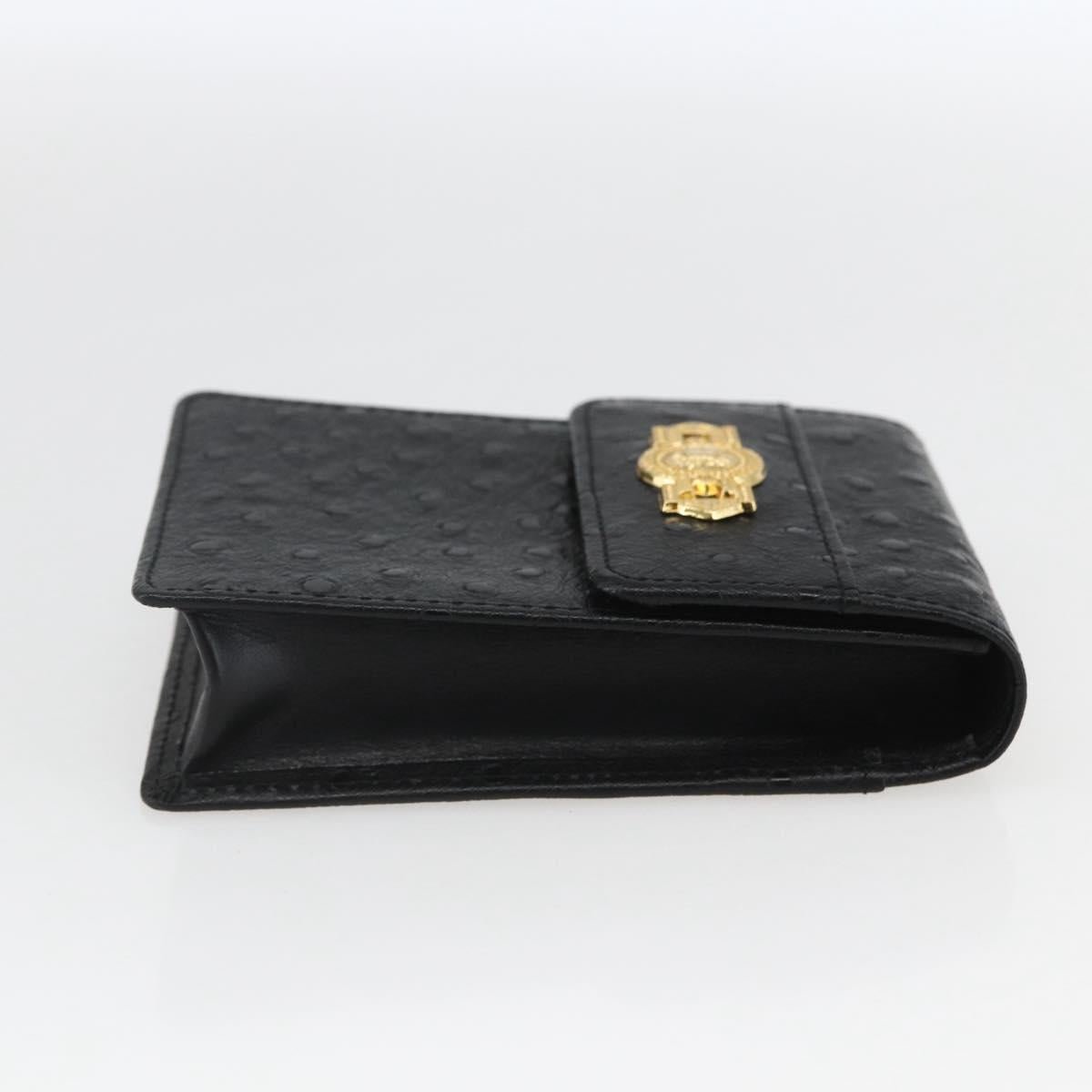 Gianni Versace sunbird Cigarette Case Leather Black Gold Auth am10291