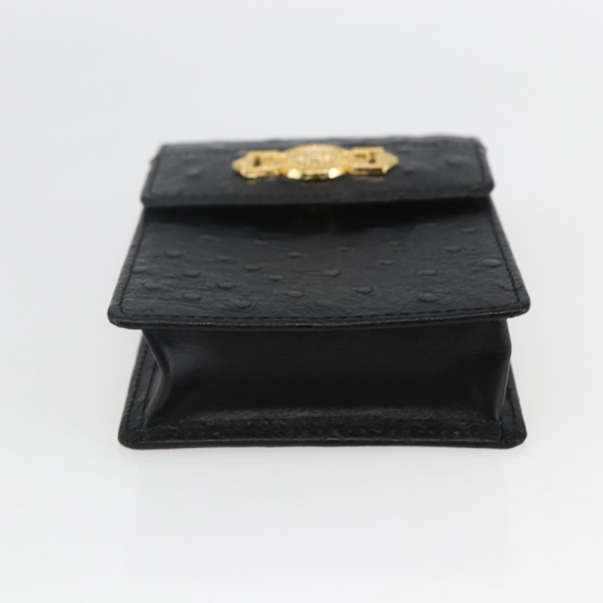 Gianni Versace sunbird Cigarette Case Leather Black Gold Auth am10291