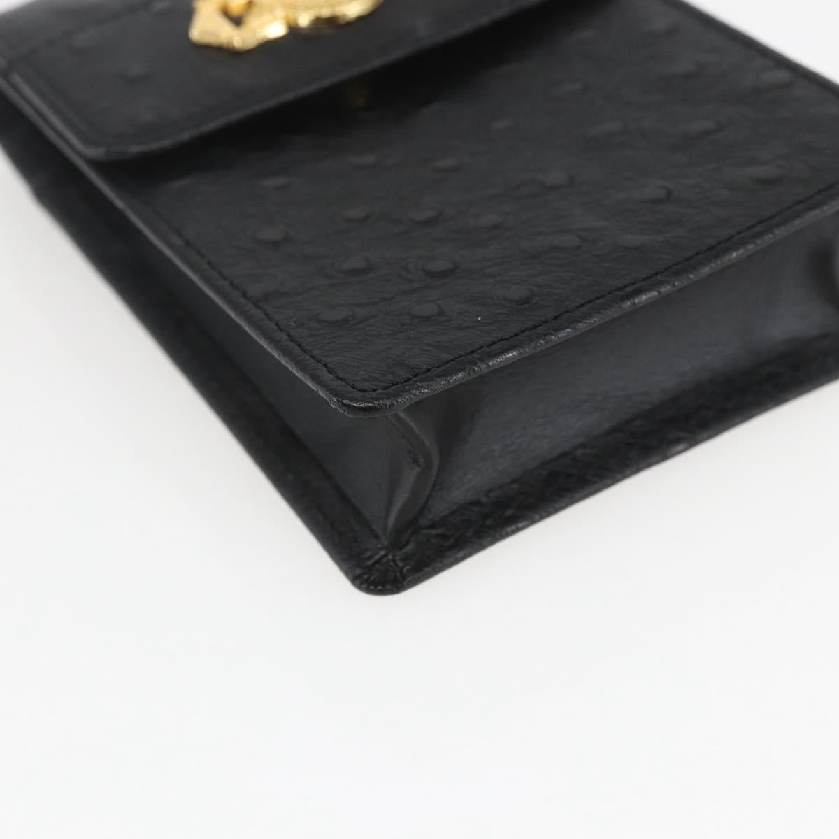 Gianni Versace sunbird Cigarette Case Leather Black Gold Auth am10291