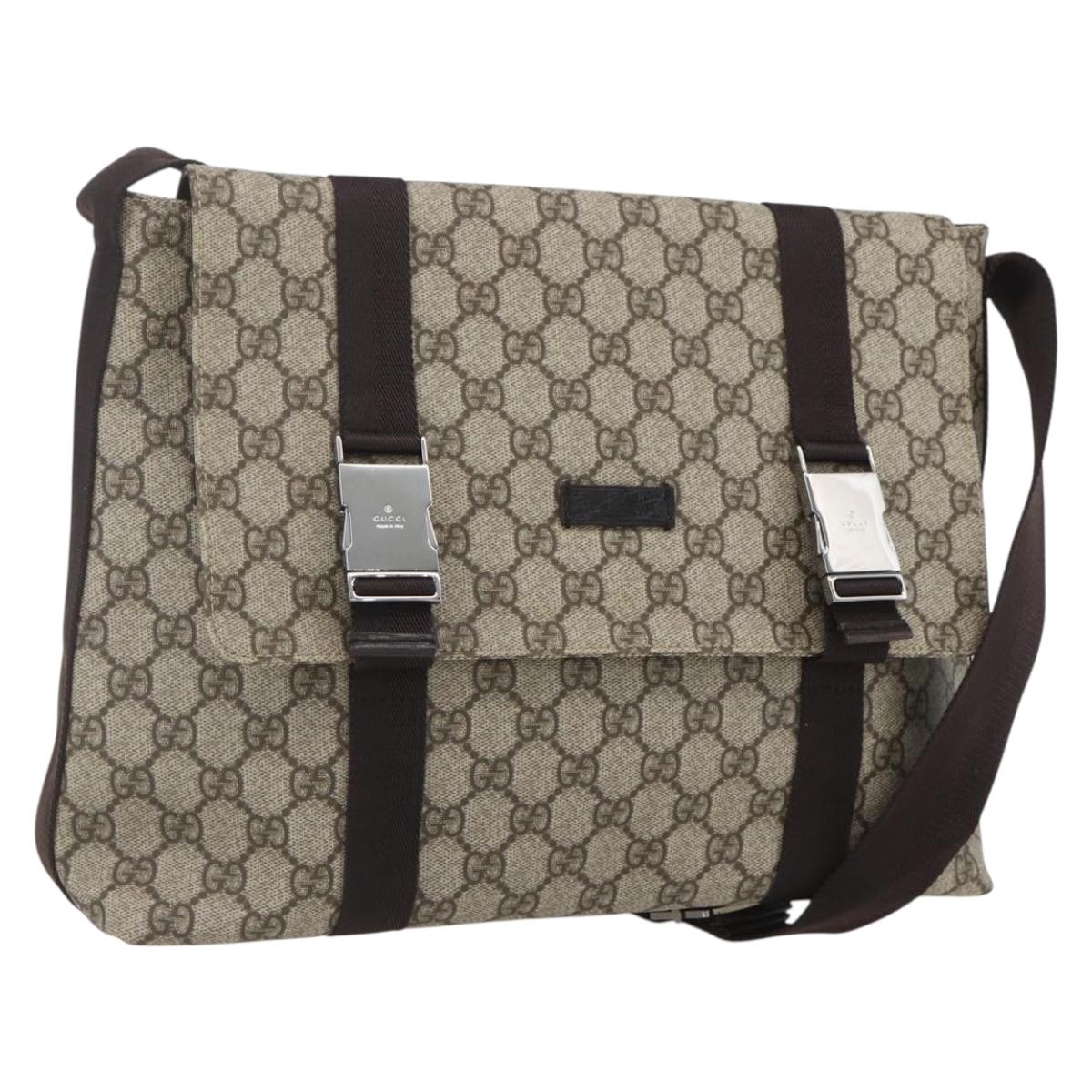 GUCCI GG Supreme Shoulder Bag PVC Leather Beige Silver 122373 Auth am10297V