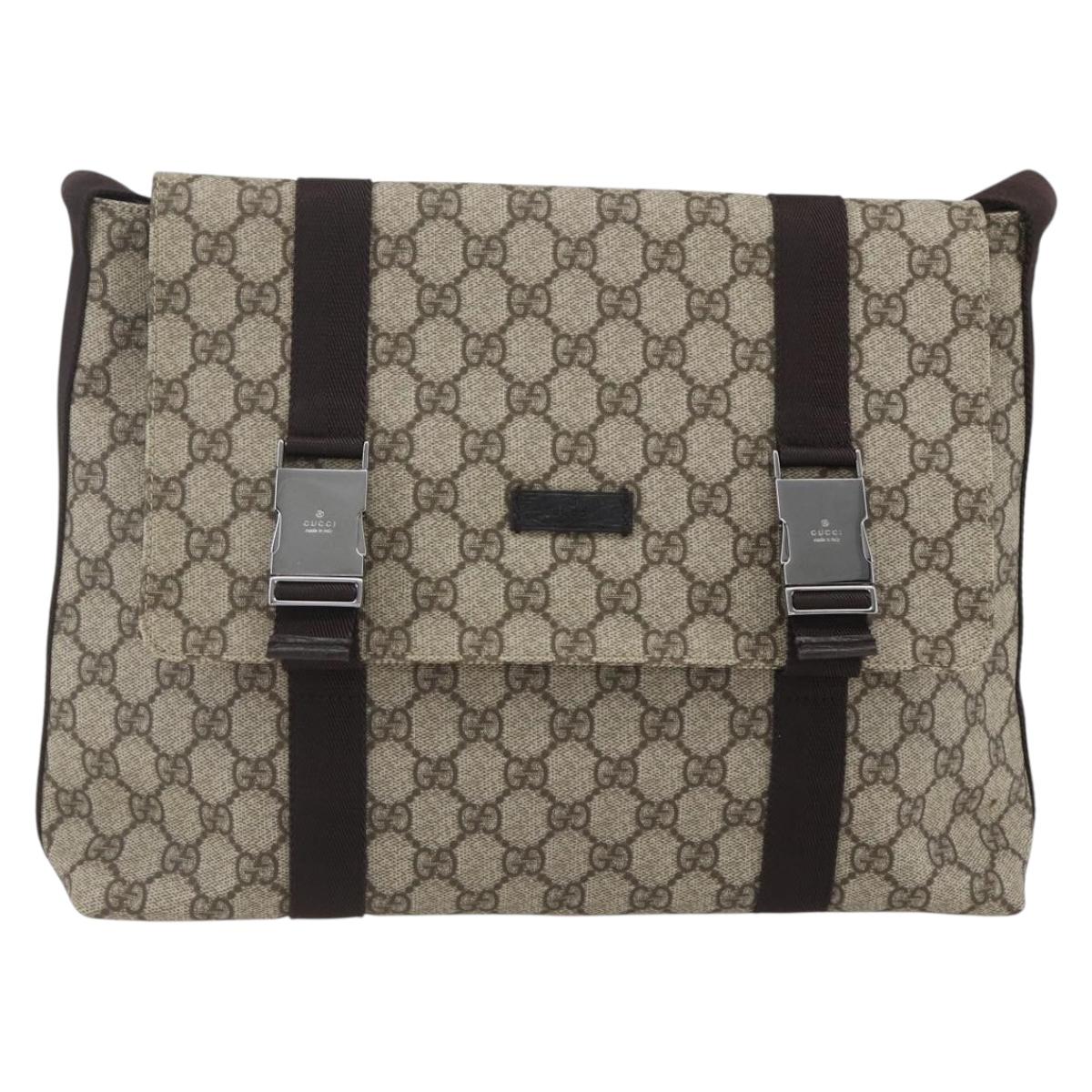 GUCCI GG Supreme Shoulder Bag PVC Leather Beige Silver 122373 Auth am10297V