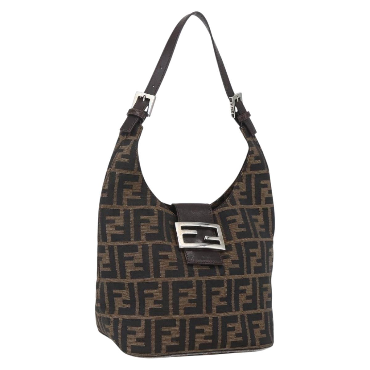 FENDI Zucca Canvas Hand Bag Black Brown Silver Auth am10298