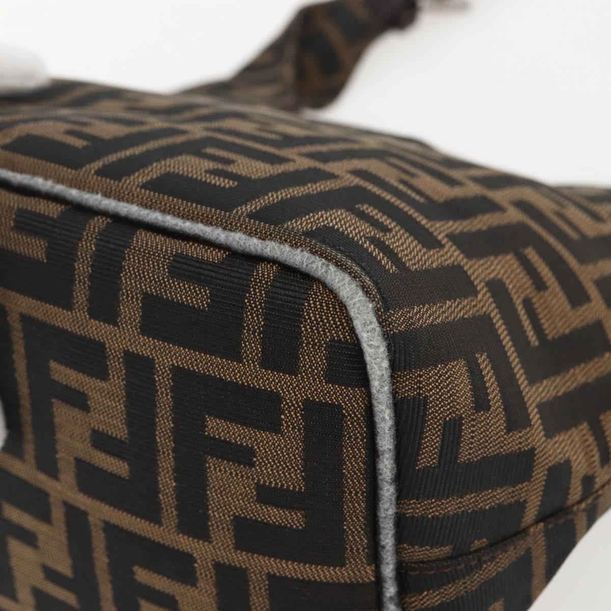 FENDI Zucca Canvas Hand Bag Black Brown Silver Auth am10298