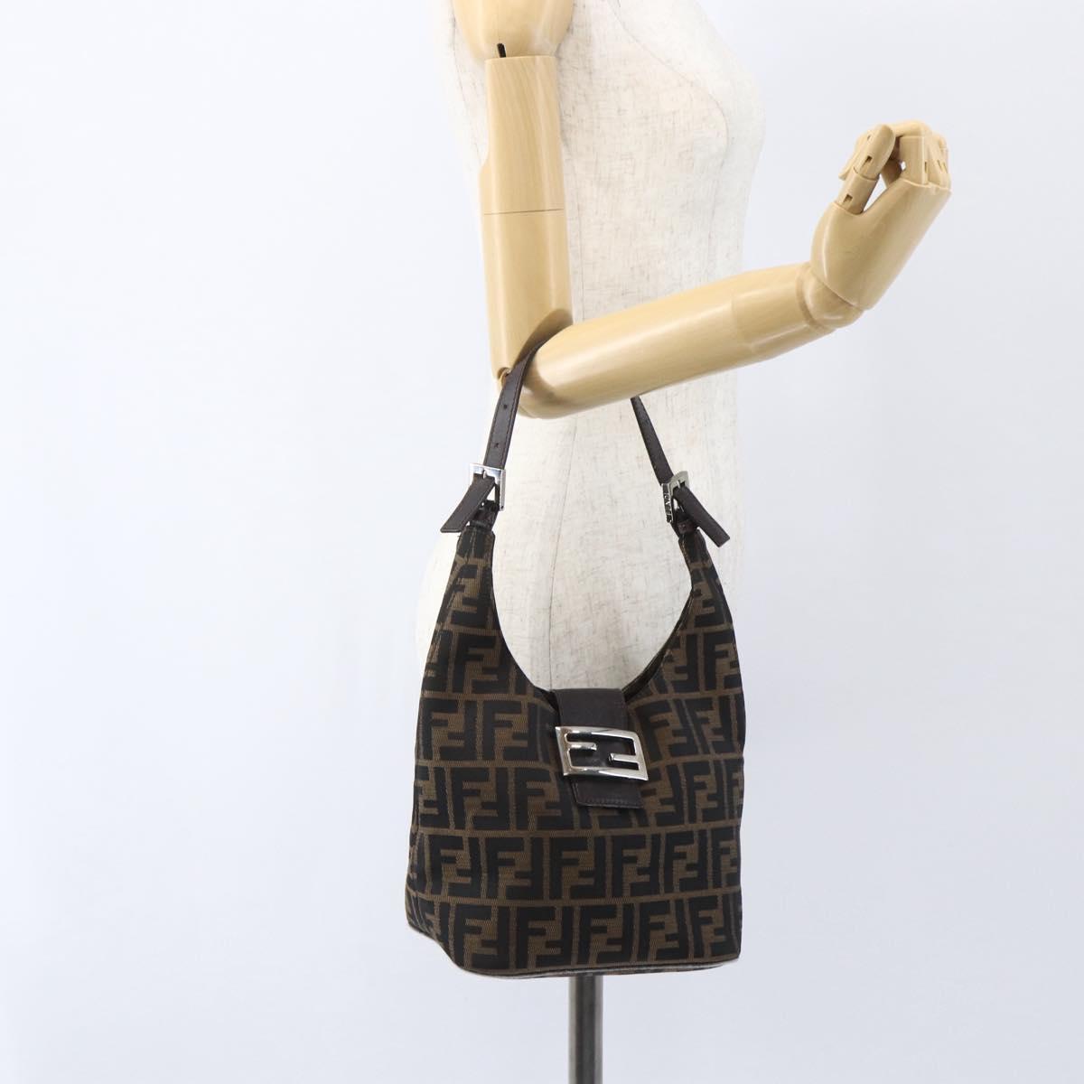 FENDI Zucca Canvas Hand Bag Black Brown Silver Auth am10298