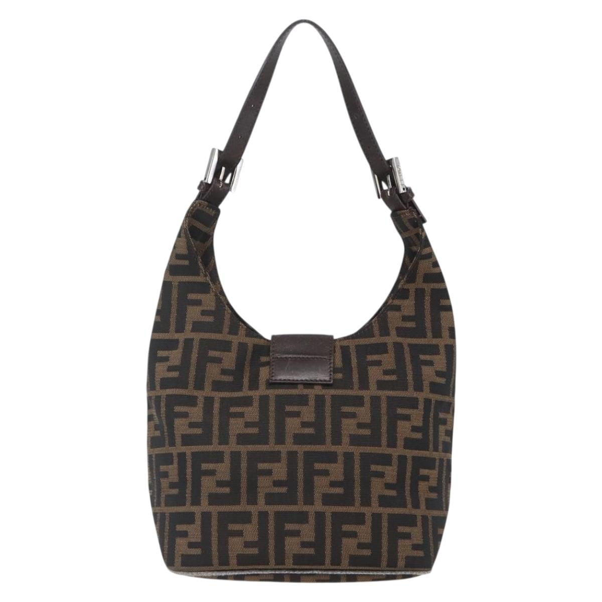 FENDI Zucca Canvas Hand Bag Black Brown Silver Auth am10298