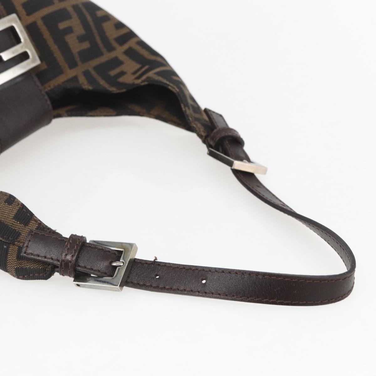 FENDI Zucca Canvas Hand Bag Black Brown Silver Auth am10298