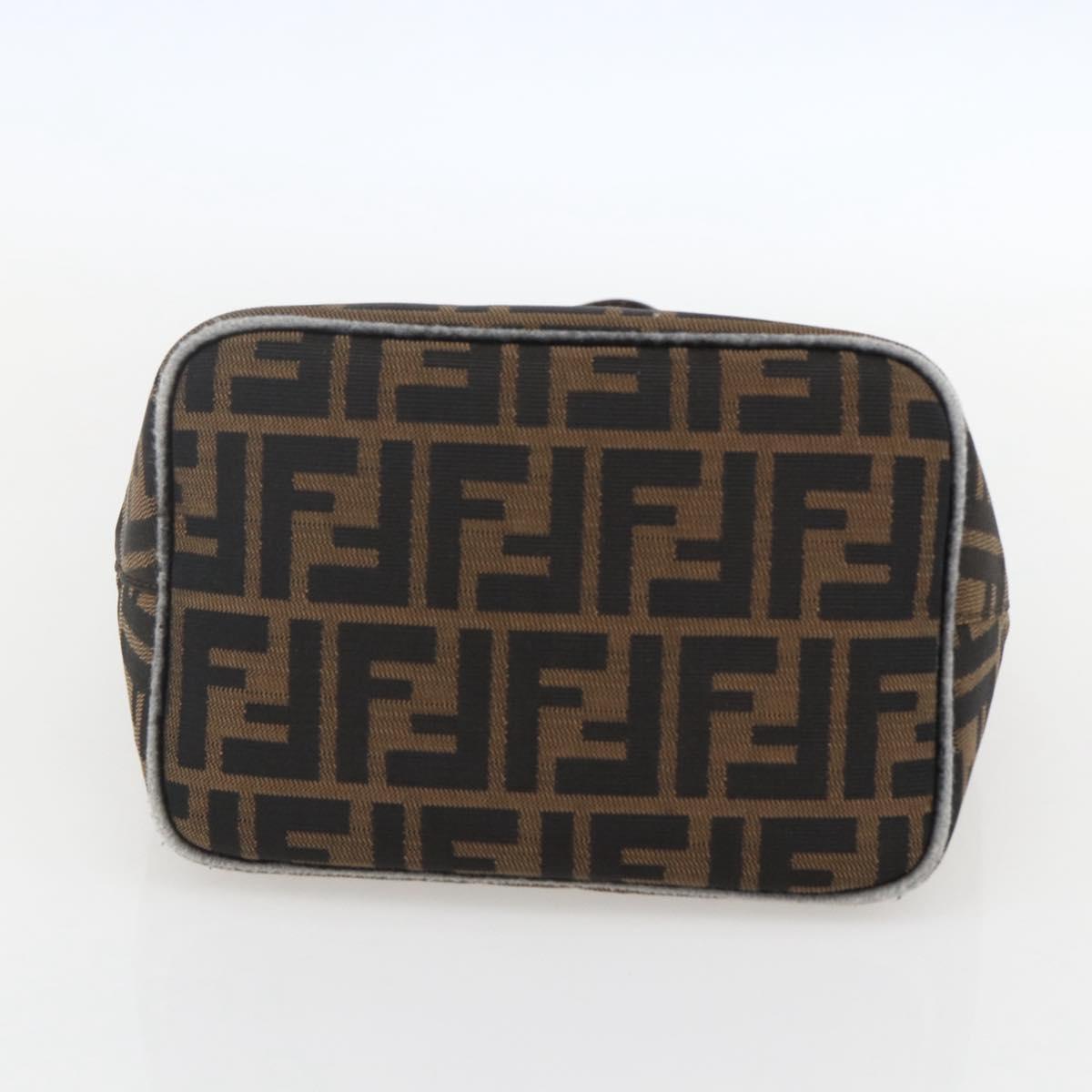 FENDI Zucca Canvas Hand Bag Black Brown Silver Auth am10298
