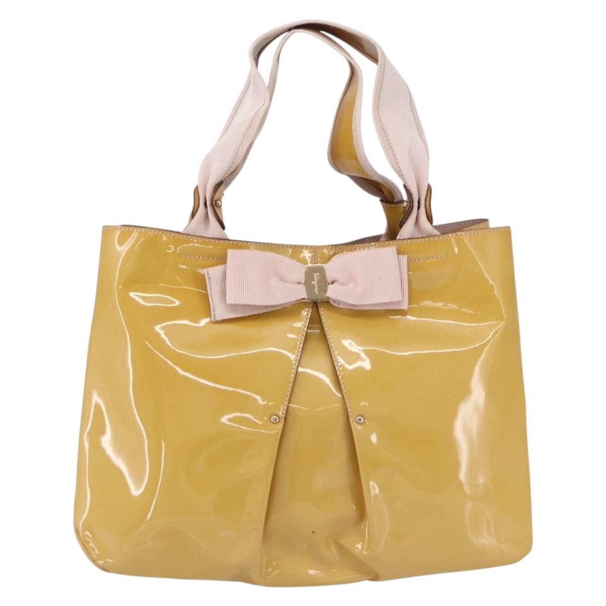 Salvatore Ferragamo Vala Hand Bag Enamel Yellow Gold Auth am10303