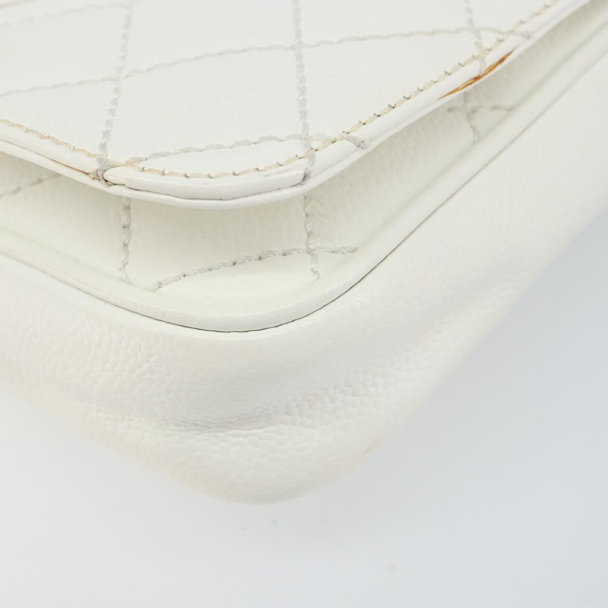 CHANEL Matelasse Chain Shoulder Bag Caviar Skin White Silver CC Auth am10305V