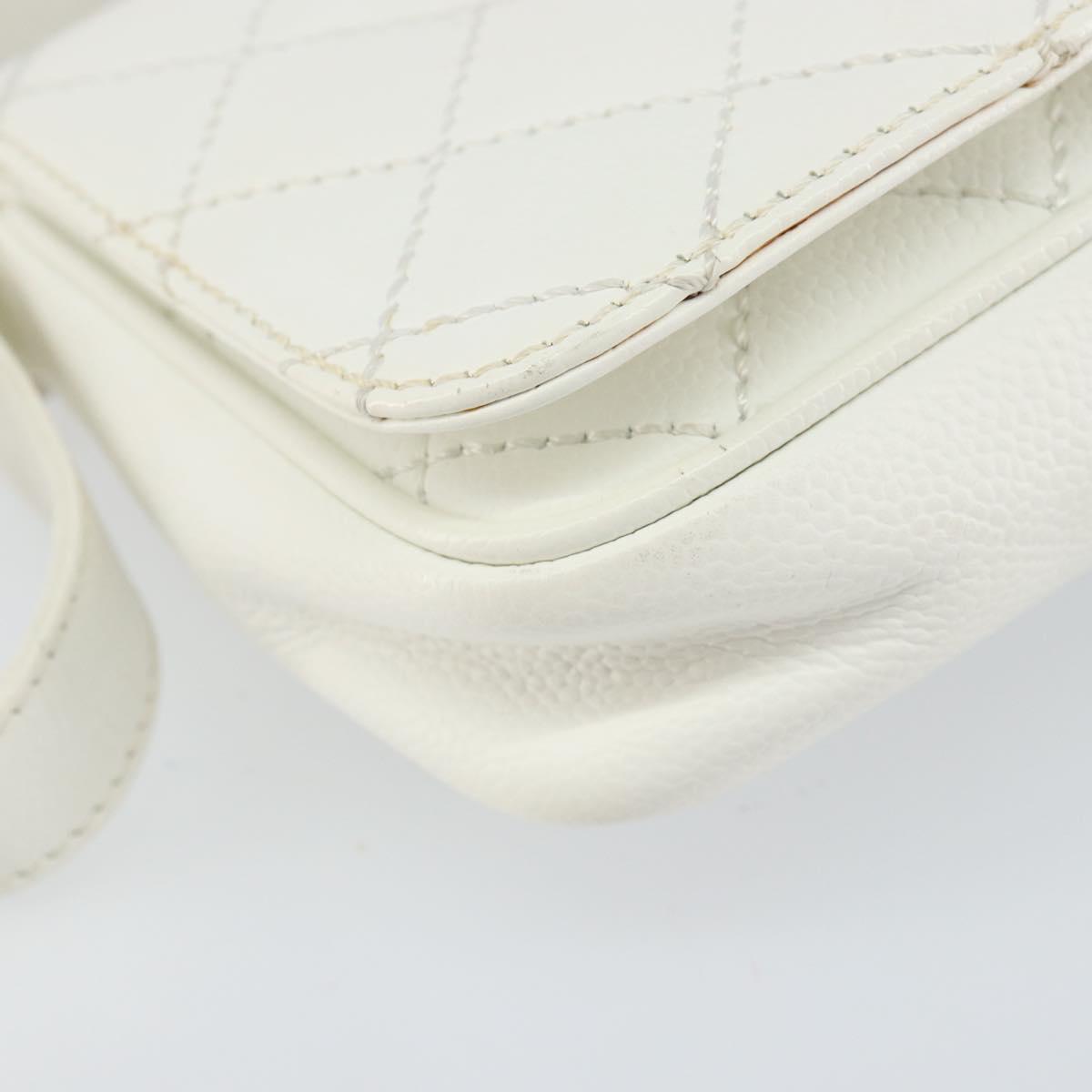 CHANEL Matelasse Chain Shoulder Bag Caviar Skin White Silver CC Auth am10305V