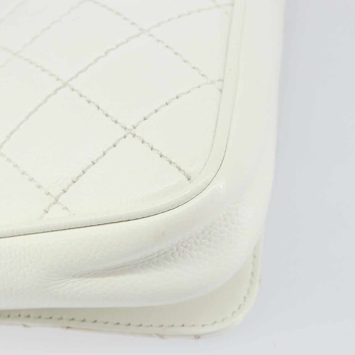 CHANEL Matelasse Chain Shoulder Bag Caviar Skin White Silver CC Auth am10305V