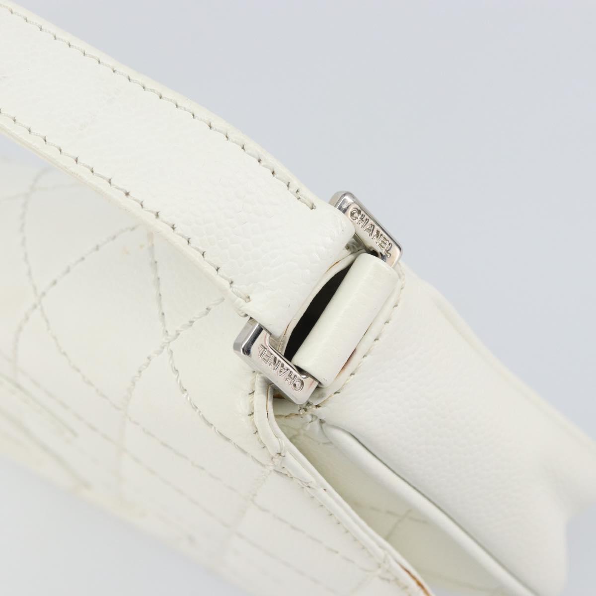 CHANEL Matelasse Chain Shoulder Bag Caviar Skin White Silver CC Auth am10305V