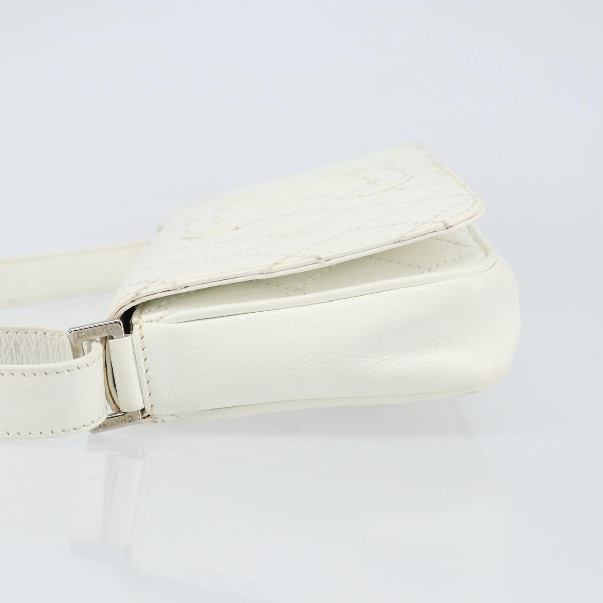CHANEL Matelasse Chain Shoulder Bag Caviar Skin White Silver CC Auth am10305V