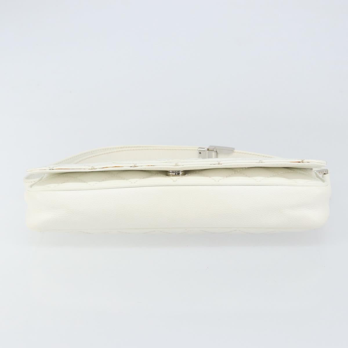 CHANEL Matelasse Chain Shoulder Bag Caviar Skin White Silver CC Auth am10305V