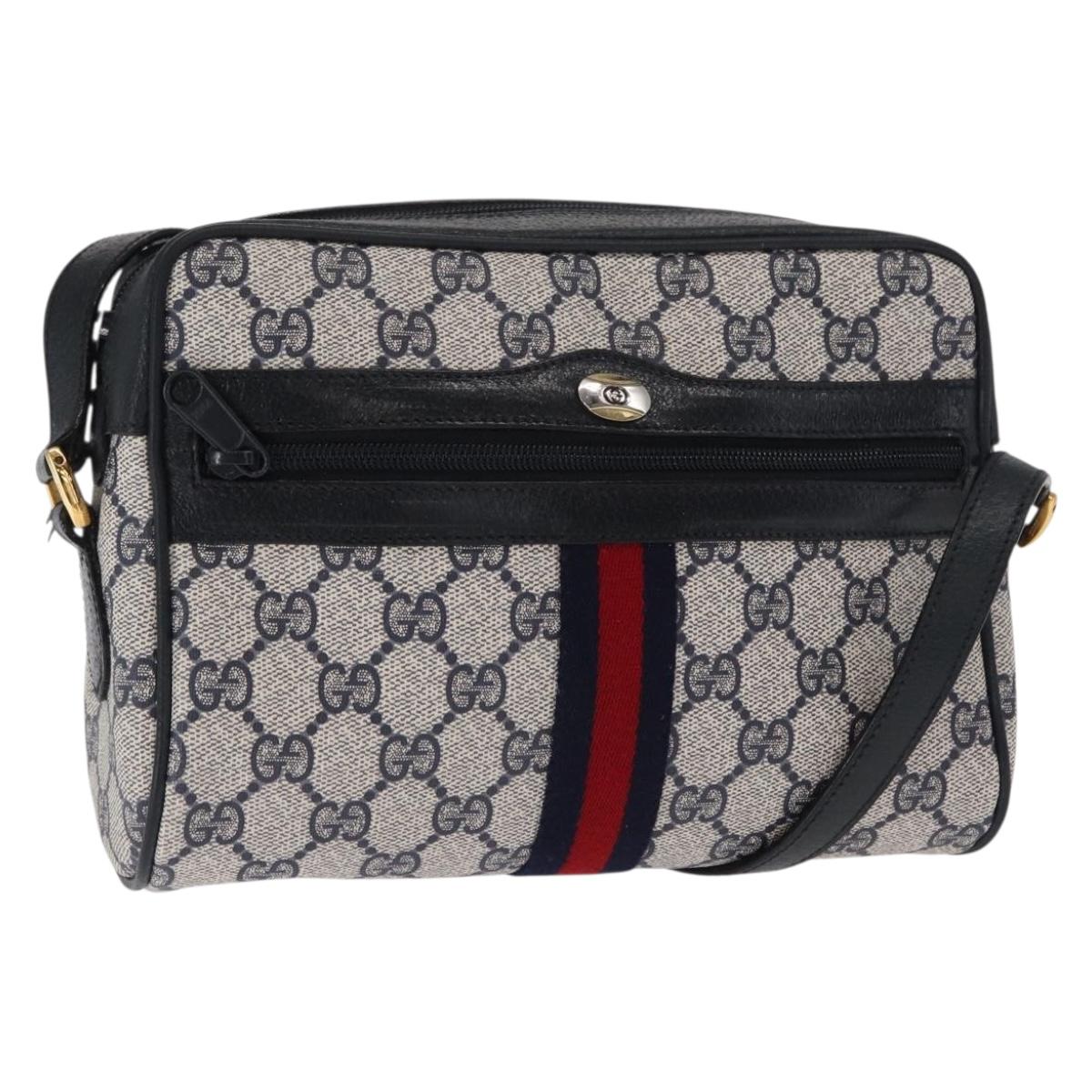 GUCCI GG Supreme Sherry Line Shoulder Bag PVC Navy Red 89 02 004 Auth am10314