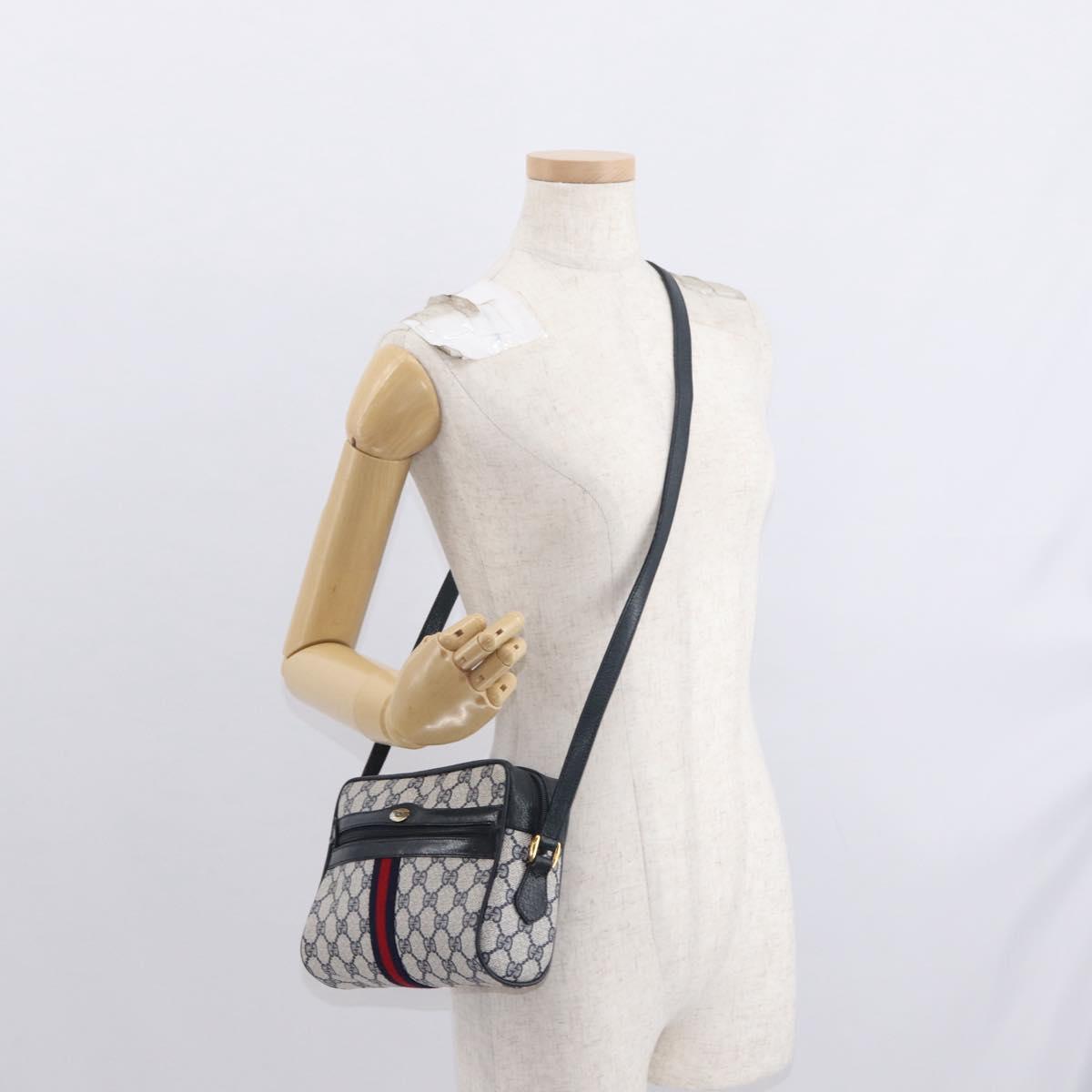 GUCCI GG Supreme Sherry Line Shoulder Bag PVC Navy Red 89 02 004 Auth am10314