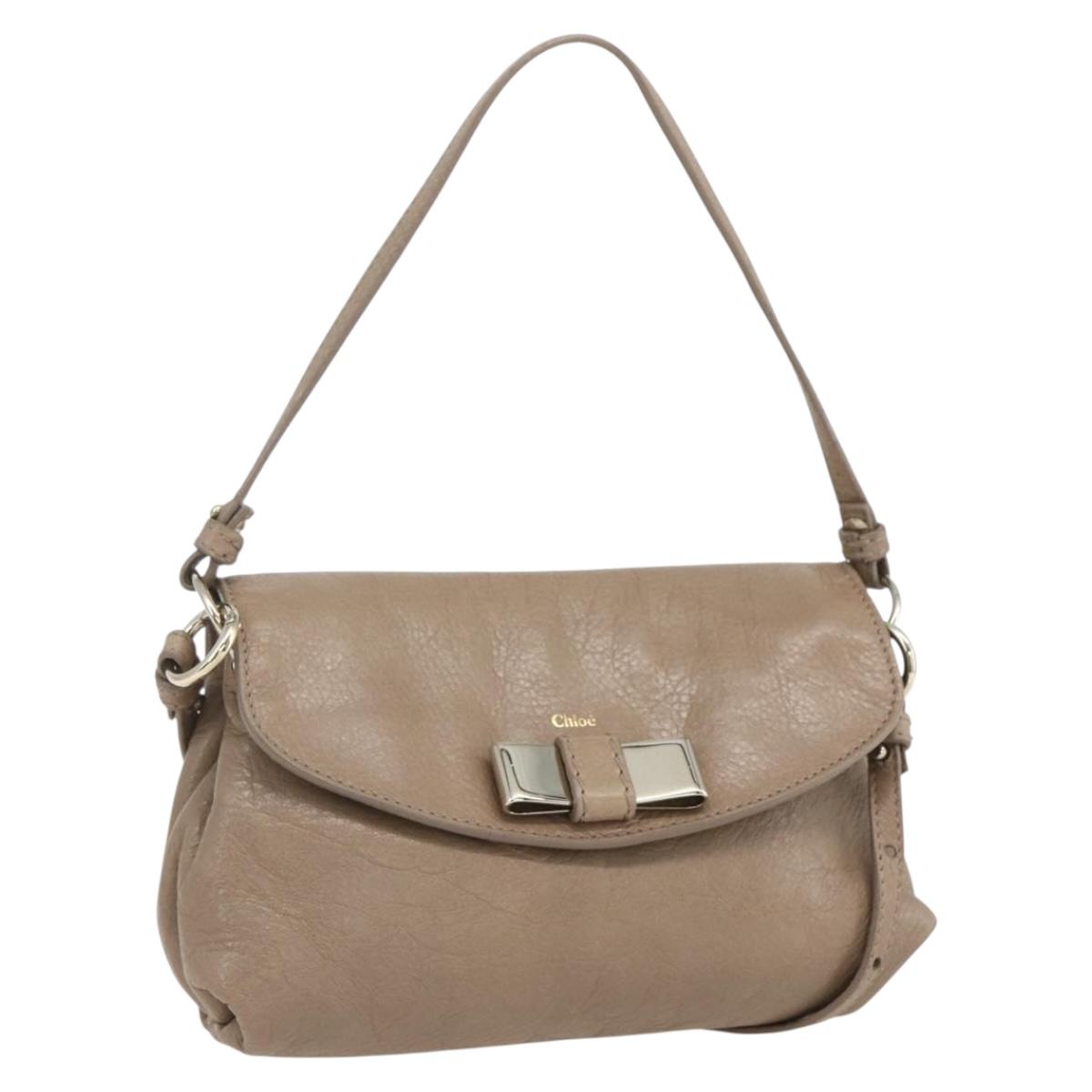 Chloe Lily Hand Bag Leather 2way Beige Silver Auth am10316